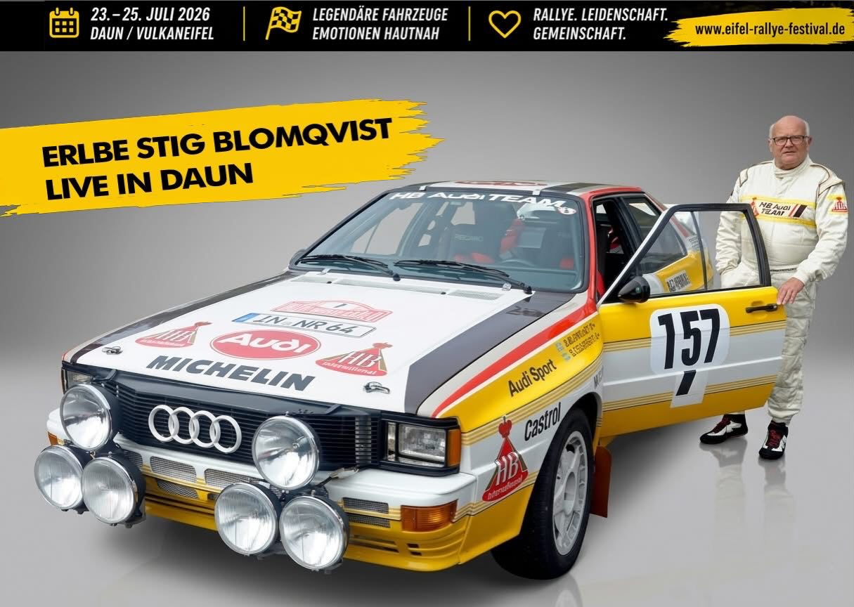 80 Jahre und kein bisschen leise: Eine Legende bittet zum Tanz! 

Die Vorbereitungen für das Eifel Rallye Festival (23.-25. Juli 2026) in Daun laufen auf Hochtouren – und ein ganz besonderer Stammgast darf natürlich nicht fehlen: Stig Blomqvist 🇸🇪

Das Beste daran: Kurz nach dem Festival feiert der Weltmeister von 1984 seinen 80. Geburtstag!  Um das gebührend zu feiern, schmeißt der Veranstalter eine Vorab-Party. Stig wird höchstpersönlich eine Parade der legendärsten Boliden seiner Karriere anführen.

Von seinem ersten Sieg 1965 bis zum (bislang!) letzten Gesamtsieg 2015 – dieser Mann ist pure Motorsport-Geschichte.

Wir sind natürlich auch wieder am Start!
Unser VW LT Audi Sport Camper „Lydia“ ist bereits startklar. Wir freuen uns riesig auf das Spektakel in der Vulkaneifel!

👉 Wie sieht’s bei euch aus? Wer ist in Daun dabei? Schreibt es uns in die Kommentare! 👇

#EifelRallyeFestival #StigBlomqvist #RallyeLegend #audiquattro
