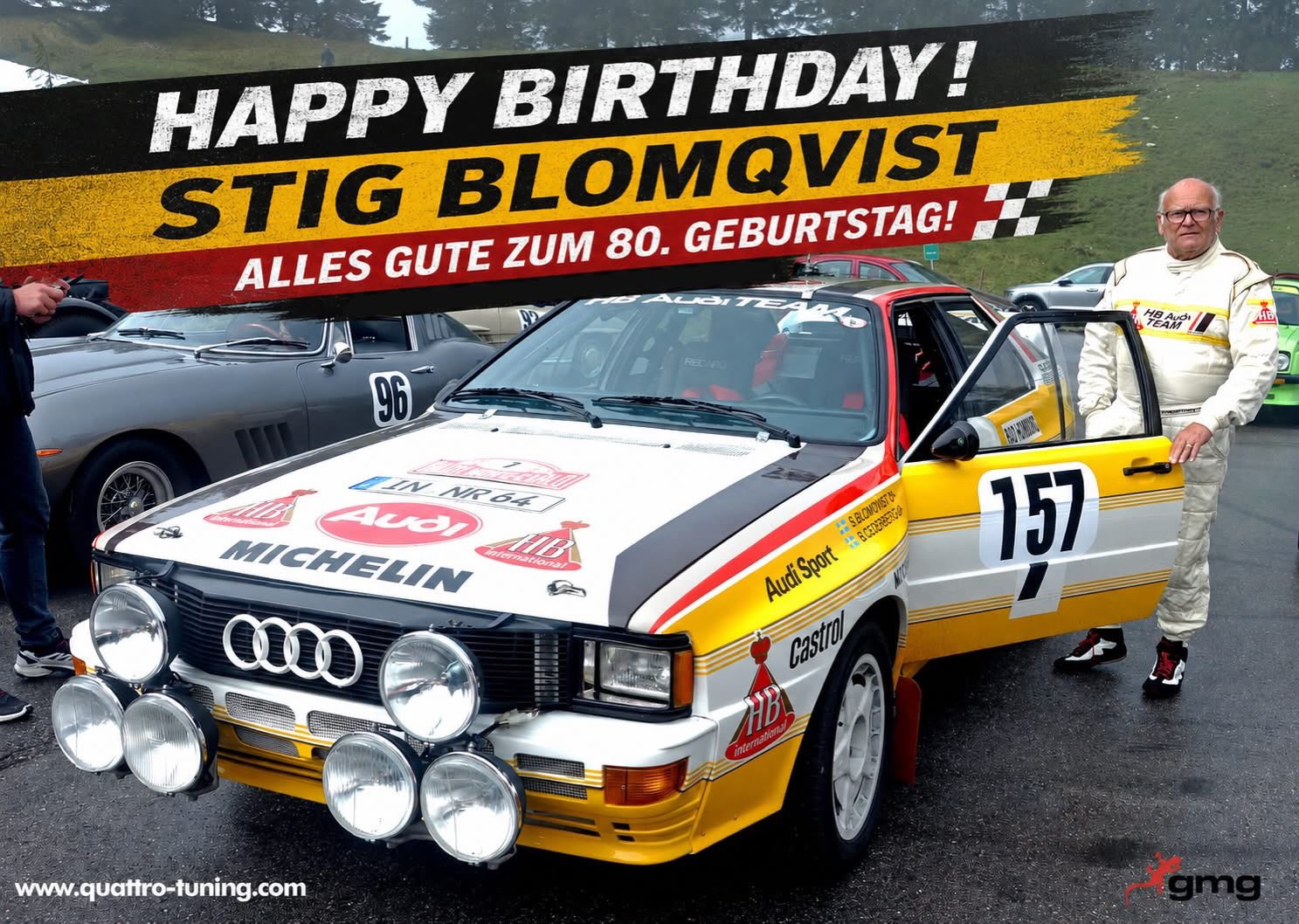 Happy Birthday, Stig Blomqvist! 

80 Jahre – und eine lebende Rallye-Legende! 🎂🇸🇪

Erst vor kurzem durften wir Stig Blomqvist beim Eifel Rallye Festival in Daun wieder hautnah erleben – authentisch, sympathisch und noch immer mit der Ausstrahlung eines echten Champions. Kurz zuvor begeisterte er bereits beim Goodwood Festival of Speed, wo er gemeinsam mit zahlreichen Motorsport-Legenden gefeiert wurde.

Mit seinem WM-Titel 1984 im Audi quattro und unzähligen unvergesslichen Rallye-Erfolgen hat Stig Motorsportgeschichte geschrieben und Generationen von Fans inspiriert.

Das Team von gmg wünscht  alles Gute zum 80. Geburtstag, Gesundheit und noch viele schöne Kilometer! 🥂🚗💨

#StigBlomqvist #Audiquattro #AudiSport #Rallye #Motorsport EifelRallyeFestival GoodwoodFOS HappyBirthday tuningbygmg